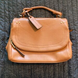 Tan Faux Leather Top Handle Bag